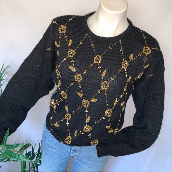 v i n t a g e :: Slouchy Beaded Pearl Grandma Knit Sweater - Picture 1 of 10